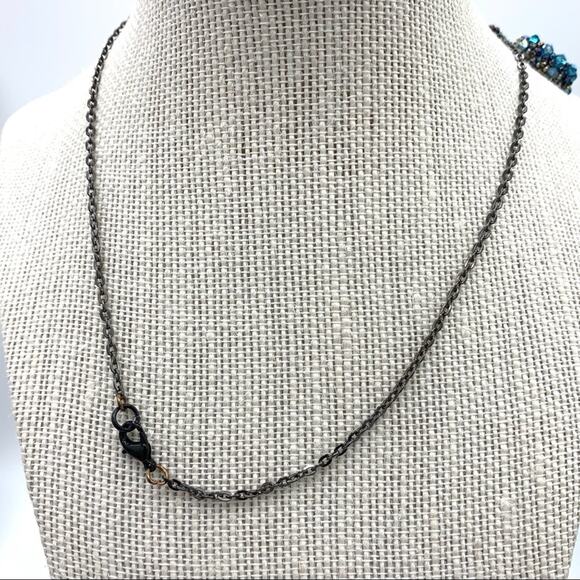 BLUE oval Crystal bezeled pendant necklace Antique bronze Handmade by OilNana - Picture 3 of 4